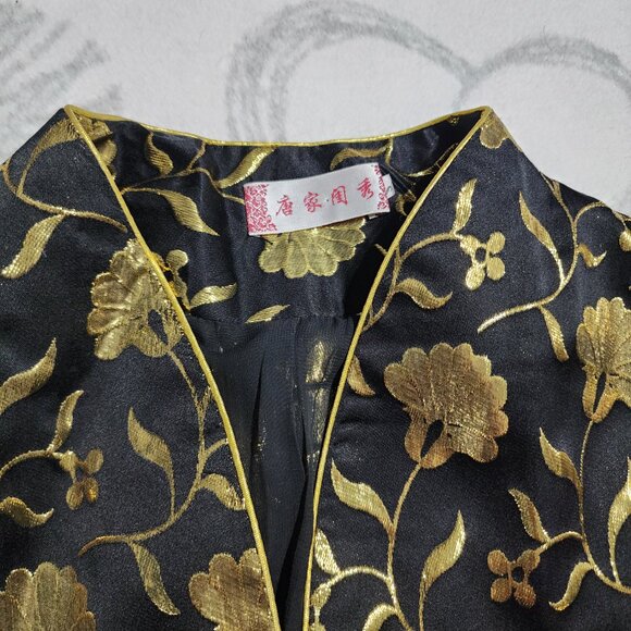 100% Silk Women's Black and Gold Chinese Blouse Tang/Hangzhou - Picture 2 of 5